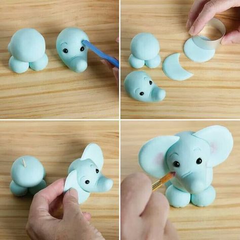 Elephant topper for cake Fondant Elephant, Elephant Cakes, Fondant Baby, Cowboy Baby, Fondant Animals, Cake Topper Tutorial, Fondant Cake Toppers, Fondant Tutorial, Tanah Liat