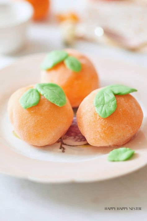 Orange Mochi Recipe Orange Mochi, Strawberry Mochi Recipe, Springtime Desserts, Easter Chocolate Bark, Almond Flour Blueberry Muffins, Sweet Rice Flour, Peach Dumplings, Spring Time Desserts, Strawberry Mochi