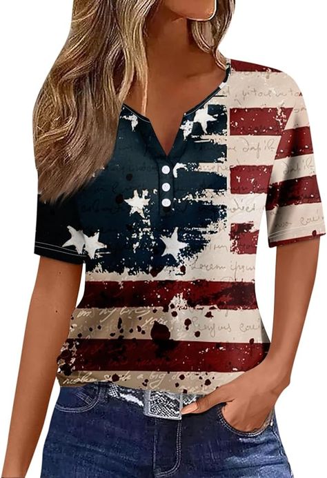 4th of July Outfits for Women American Flag Tshirts Patriotic Shirts Casual Summer Short Sleeve V Neck Fourth of July Tops Dressy Blouses Tunics to Wear with Leggings(F Dark Blue,XX-Large) - thanksgiving outfit women July Outfits For Women, Small Thanksgiving, Dressy Blouses, Thanksgiving Outfit Women, July Outfits, American Flag Tshirt, Dressy Blouse, Wear With Leggings, 4th Of July Outfits