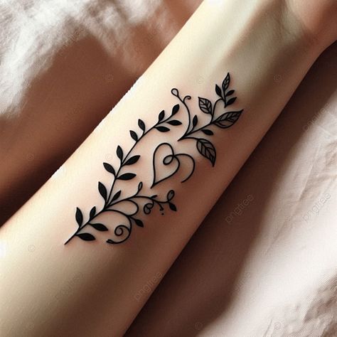 Intricate Vine And Leaf Tattoo With Heart Design Background Background Flower Tattoo, Heart Leaf Tattoo, Leaf Heart Tattoo, Tattoo With Heart, Heart Tattoo Design, Leaf Tattoo, Finger Tattoo For Women, Tattoo Background, Nature Tattoo