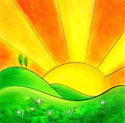 Sunrise Drawing, Easy Disney Drawings, Sunrise Art, Art Beat, Elementary Art Projects, Morning Sunrise, Art Drawings For Kids, Barn Quilts, Elementary Art