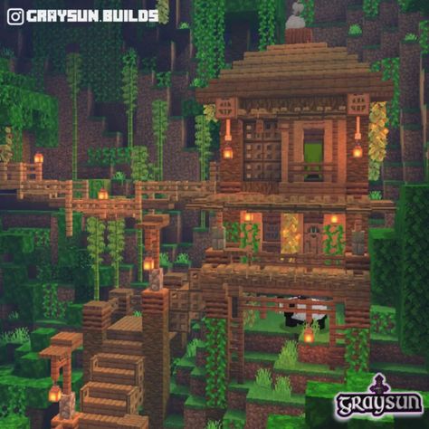 Minecraft Jungle House, Minecraft Treehouses, Minecraft Tree, Case Minecraft, Mc Ideas, Starter House, Minecraft Structures, Minecraft House Plans, Jungle House