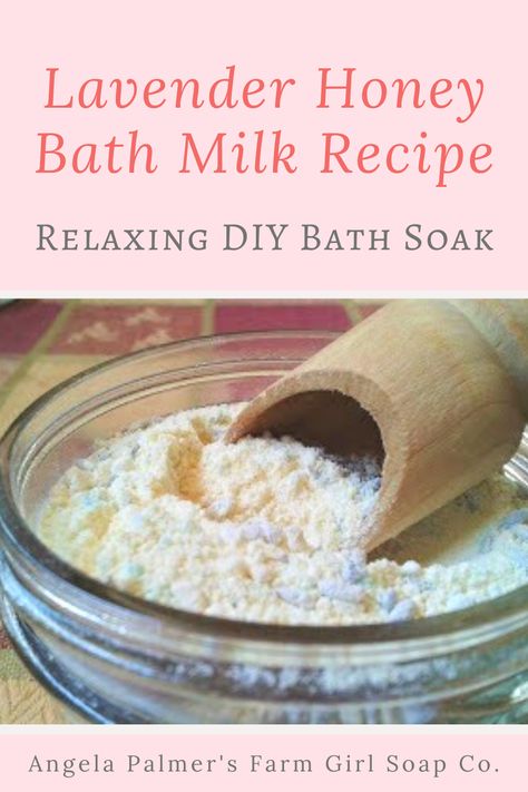 DIY Milk Bath Recipe: Homemade Lavender Honey Bath Milk Bath Milk Recipe, Diy Bath Soak Recipes, Lavender Milk Bath, Honey And Lavender, Diy Bath Soak, Milk Bath Recipe, Lavender Milk, Easy Sugar Scrub, Bath Soak Recipe