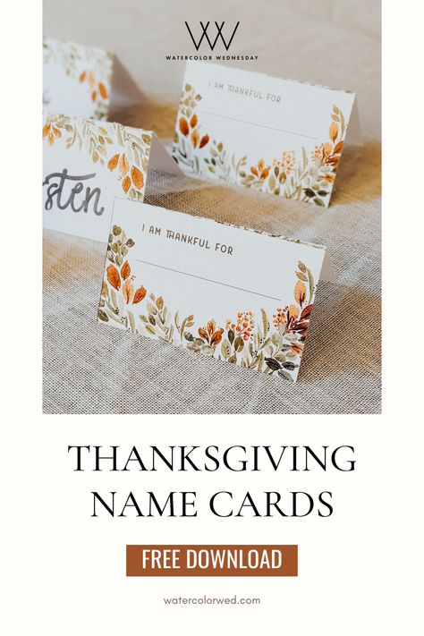 Free Printable for these adorable watercolored fall florals Thanksgiving Name Card! Wow your guest with your beautiful tablescape! Thanksgiving Table Place Cards, Thanksgiving Place Cards Printable, Fall Place Cards, Thanksgiving Name Cards, Watercolor Thanksgiving, Thanksgiving Place Cards, Name Place Cards, Fall Florals, Table Place Cards