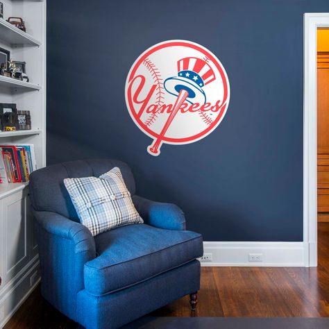 New York Yankees: Circle Logo - Giant Officially Licensed MLB Removable Wall Decal Baseball Themed Bedroom, Baseball Bedroom, Baseball Room, Wall Art Decals, Nursery Canvas, Austin Homes, Logo Wall, Circle Logo, Removable Wall Decals