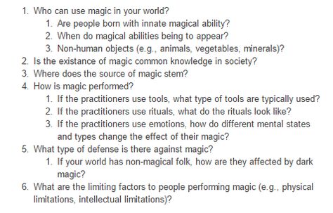 Excellent questions to ask yourself when making a system of magic in your world. I personally like making it at least visually impressive as otherwise I don't think it's very magical. Worldbuilding Magic System, Making A Magic System, Magic Rules Writing, How To Make A Magic System, Magic Limitations, Magic Prompts Writing Ideas, Creating A Magic System, Magic World Building, Magic System Ideas Writing