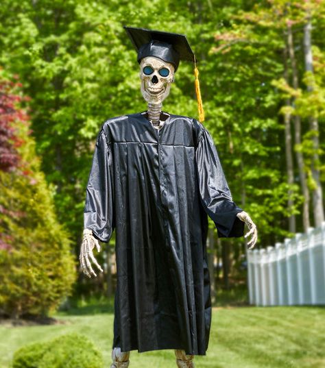 Graduation Costume 8ft Skeleton Skeleton Graduation Cap, 12ft Skeleton, 12 Foot Skeleton, Skeleton Memes, Skeleton Ideas, Skeleton Back, Giant Skeleton, Skeleton Dress, Plastic Skeleton