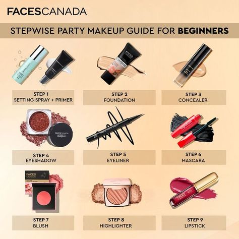 Faces Canada on Instagram: "Make heads turn at every party you go to! Follow this easy guide for a gorgeous look. Save this for your next party! Products used: - Ultime Pro Makeup Fixer - Ultime Pro Primerizer Primer + Moisturizer - 3-in-1 Hydramatte Foundation - Ultime Pro HD Concealer - Ultime Pro Eye Pigment: Copper - Ultimate Pro a Matte Made in Heaven Ink Liner - Magnet Eyes Mascara - Berry Blush - Ultime Pro HD All that Glow Highlighter - Comfy Matte Liquid Lipstick: Any Day Now Shop