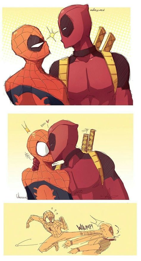 i DO NOT ship these two, but Deadpool would do that and Spider-Man would do that Check more at  http://guyabax.000webhostapp.com/ Deadpool X Spiderman Kiss, Spider Pool, Spiderman And Deadpool, Deadpool Y Spiderman, Spiderman Deadpool, Deadpool Spiderman, Deadpool X Spiderman, Deadpool Funny, Deadpool And Spiderman