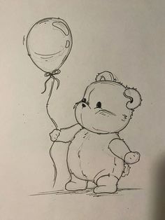 Bunny Body Drawing, Drawing Of A Teddy Bear, Teddy Bear Sketch Drawings, Bear Holding Balloons Drawing, Gummy Bear Sketch, Stuff To Draw For Your Girlfriend, Cute Meaningful Drawings, My Tiny Illustrations, Bear Drawings Cute