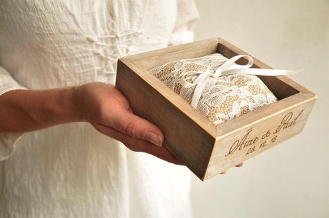 Ring Bearer Pillow Box, Wooden Wedding Ring Holder Rustic, Box For Rings, Wooden Wedding Ring Box For Ceremony, Rustic Ring Bearers, Wood Ring Box Wedding, Ring Bearer Box Rustic, Ring Pillow Lace, Ring Bearer Pillow Lace