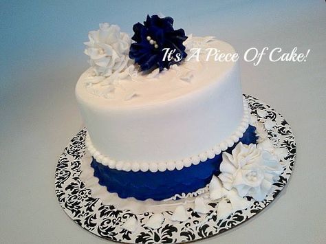 Anniversary - Buttercream iced with fondant accents, a simple anniversary cake. www.facebook.com/ItsAPieceofCakeWV 1 Layer Wedding Cake, Simple Anniversary Cake, Simple Anniversary Cakes, Wedding Cake Navy, Small Wedding Cakes, Cake Buttercream, Silver Cake, Barbie Wedding Dress, Simple Cake Designs