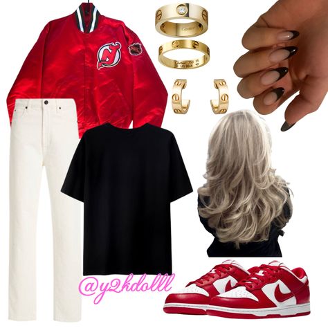 Nj Devils Game Outfit, Hockey Game Outfits For Women Winter, New Jersey Devils Outfit, New Jersey Devils Jersey Outfit, New Jersey Devils Wallpaper Laptop, New Jersey Devils Poster, New Jersey Devils Merch, Hockey Game Outfit, Hockey Playoffs