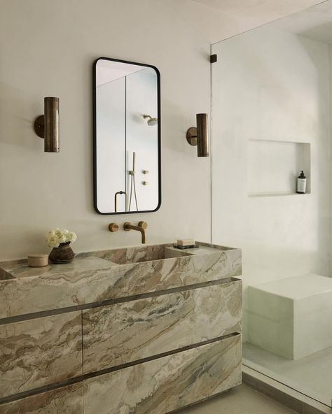 All Posts • Instagram White Marble Shower, Micro Cement, Marble Bathroom Designs, Glass Shower Enclosures, Primary Bathroom, Mid Century Architecture, Design Studios, Marble Bathroom, Marble Design