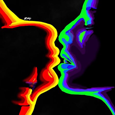 Thermal Kissing Painting, Lesbian Paintings Canvases, Thermal Art Aesthetic, Drawings For Him, Kiss Painting, Body Image Art, Canvas Art Projects, Trippy Painting, Couple Painting