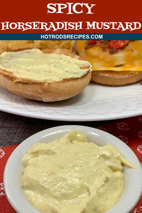 This Spicy Horseradish Mustard is the perfect topping for your burgers, sandwiches or anything else you can think of. A few simple ingredients. Honey Mustard Sauce With Horseradish, Spicy Horseradish Sauce, Spicy Mustard Dip, Horseradish Mayo Recipe, Mustard Horseradish Sauce, Horseradish Mustard Sauce, Horseradish Mustard Recipe, Horseradish Mustard, Ham Sauce