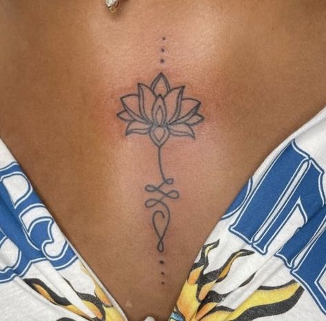 Middle Of The Chest Tattoo Women, Middle Chest Tattoo, Middle Chest Tattoo Female, Woman Tattoo Design, Tower Tattoo, Tropical Tattoo, Chest Tattoo Female, Tattoo Female, Cute Tats