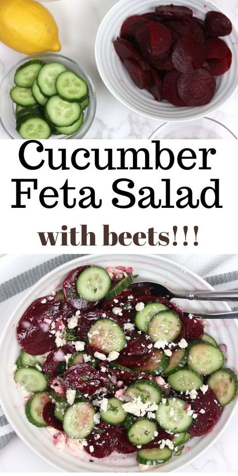 Fresh, and oh so tasty, this cucumber beetroot salad is the easiest salad ever! It's filled with cucumber, fresh cooked beets, herbs, and a homemade lemon vinaigrette. It is both vegan and gluten free --the perfect allergy friendly salad. Cucumber Beet Salad, Simple Cake Recipe, Cooked Beets, Perfect Salad Recipe, Thanksgiving Mains, Easy To Make Appetizers, Feta Recipes, Beetroot Salad, Beet Recipes