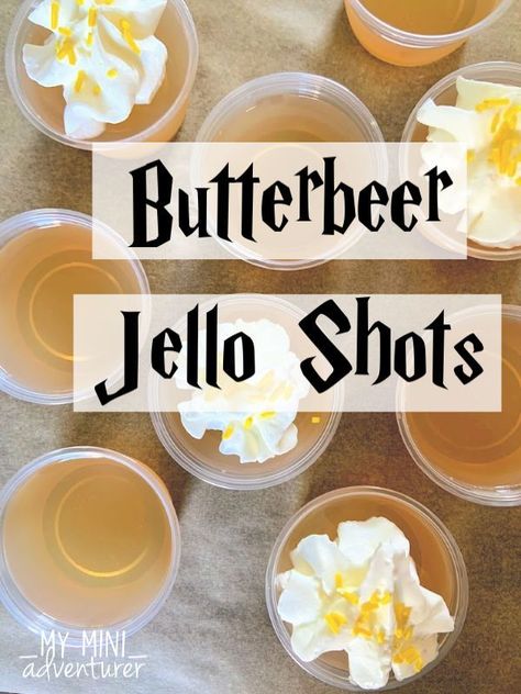 Butterbeer Jello Shots - My Mini Adventurer Easy Fruity Cocktails, Malibu Jello Shots, Peach Jello Shots, Strawberry Margarita Jello Shots, Cherry Jello Shots, Lemonade Jello Shots, Strawberry Jello Shots, Easy Jello Shots, Margarita Jello Shots