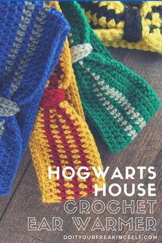 Show your house pride and keep warm this winter with a handmade Hogwarts house crochet ear warmer! Handmade Harry Potter style for the whole family. Easy | Headband | Free Pattern | Cinched | Headband | Beginner Crochet | Do It Your Freaking Self Crochet Ear Warmers, Handmade Harry Potter, House Crochet, Harry Potter Crochet, Harry Potter Style, Theme Harry Potter, Crochet Ear Warmer, Harry Potter Crafts, Beginner Crochet