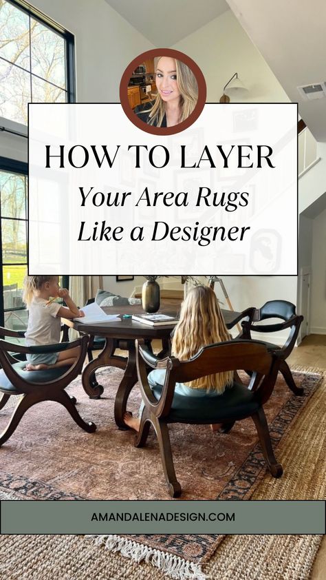 Discover the secret to creating a cohesive and eye-catching living space! Our expert guide on layering area rugs will teach you the tips and tricks to transform your home. From selecting the right sizes and textures to arranging them in stunning patterns, you'll be well on your way to mastering the perfect rug stack. Check out our blog post for expert tips! Rug Layering Dining Room, How To Rug Placement, How To Style Two Rugs In One Room, Layering Rug Rules, Styling Rugs On Carpet, Two Rugs One Room, Layering Round And Rectangle Rugs, Double Layer Rug Living Room, Layering Carpet And Rugs