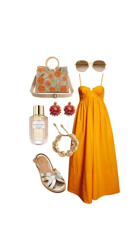 Summer orange dress 2024, colorful outfit 2024, fashion style Orange Dress Outfit, Colorful Outfit, Summer Orange, Outfit Ideas Summer, Dress 2024, 2024 Fashion, Dress Outfit, Orange Dress, Summer 2024