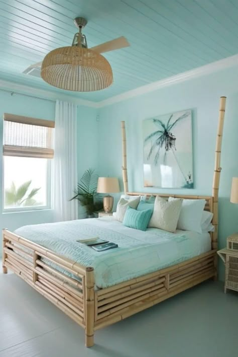 Beach Boho Room, Beach Theme Decorating Ideas, Tropical Bedroom Decor, Light Blue Bedroom, Tropical Bedrooms, Room Makeover Ideas, Ocean Tropical, Bedroom Bliss, Beach Room