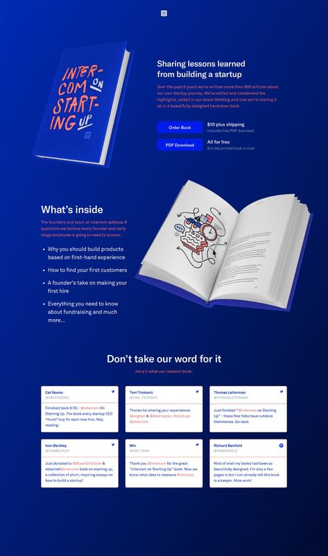 Intercom on Starting Up - One Page Website Award Ebook Website Design, Book Landing Page Design, Ebook Landing Page Design, Book Website Design, Ebooks Design Inspiration, Book Landing Page, Ebook Website, Ebook Landing Page, Sales Page Design