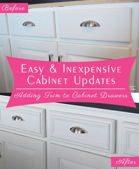 Easy and Inexpensive Cabinet Updates: How to add trim to cabinet drawers (kitchen drawers) Cabinet Drawers Kitchen, Drawers Kitchen, Update Cabinets, Diy Kitchen Renovation, Cabinets Drawers, New Kitchen Cabinets, Kitchen Cabinets Makeover, Diy Kitchen Cabinets, Diy Renovation