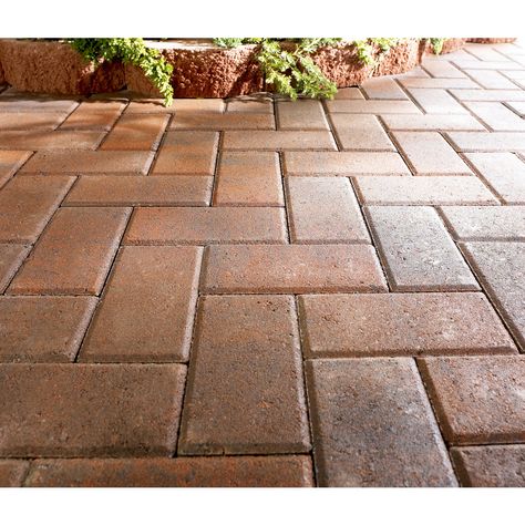 Shop Red Charcoal Holland Patio Stone (Common: 4-in x 8-in; Actual: 3.8-in x 7.7-in) at Lowes.com Patio Block Ideas, Mediterranean Landscape Ideas, House Frontyard, Pavers For Patio, Deck Vs Patio, Rock Scape, Backyard Cover, Brick Patio Ideas, Paver Sidewalk