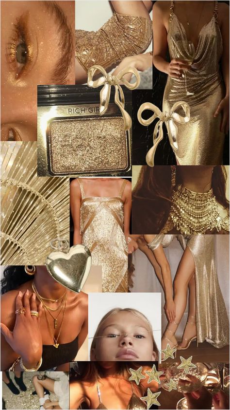 Gold Woman Aesthetic, Gold Love Aesthetic, Gold Themed Birthday Party Outfit, Glitter And Gold Party Theme, Golden Outfit Aesthetic, Gold Birthday Shoot, Golden Bday Ideas, Rich Gold Aesthetic, Golden Party Aesthetic