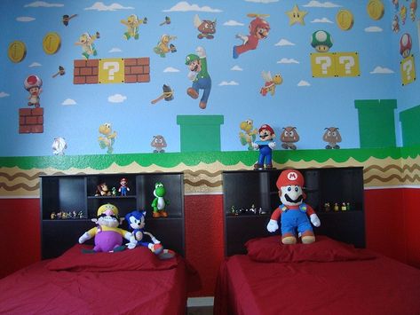 DORMITORIOS INFANTILES DE MARIO BROS Mario Bedroom Ideas Boys, Super Mario Bros Bedroom, Mario Bros Bedroom, Mario Room Ideas, Super Mario Bedroom, Mario Bros Room, Mario Bedroom, Gaming Bedroom Ideas, Super Mario Room