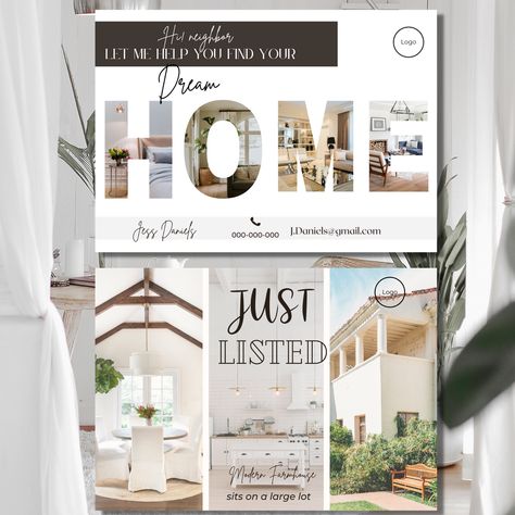 Real Estate Neighborhood Postcard, Real Estate Postcards Ideas, Easter Real Estate, Real Estate Marketing Strategy, Modern Homes For Sale, Modern Postcard, Real Estate Marketing Design, Real Estate Postcards, Real Estate Templates