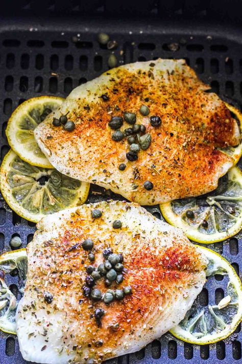 flounder cooked in air fryer with capers and lemon Air Fry Swai Fillet Recipes, Air Fried Swai Fish, Air Fryer Basa Fillets, Easy Swai Fish Recipes, Air Fryer Swai Fish, Air Fryer Swai Fish Recipes, Basa Fish Recipes Air Fryer, Air Fryer Grouper Recipes, Swai Fillet Recipes Air Fryer