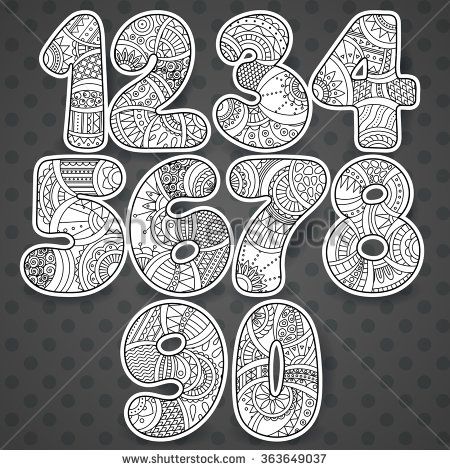 Zentangle Numbers, 7 Design, Pattern Coloring Pages, Fabric Cards, Free Adult Coloring Pages, Book Flowers, Zentangle Drawings, Affinity Designer, Colouring Techniques