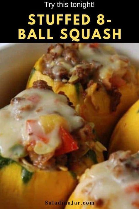 Sausage Stuffed Eight Ball Squash Squash Sausage, Summer Squash Recipes, Eight Ball, Sausage Dishes, Veggie Dinner, Squash Recipe, Vegetarian Main Dishes, Taste Made, Supper Recipes