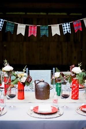 Plaid Wedding Dress, Campfire Wedding, Plaid Thermos, Scottish Party, Flannel Party, 2016 Wedding Trends, Plaid Wedding, Plaid Party, Burns Night