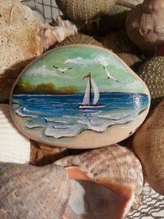 Painted Rock Art, Art Pierre, Painting Collection, Seashell Painting, Sea Landscape, Painted Rocks Diy, Rock Painting Ideas Easy, Rock Painting Patterns, Paint Rock