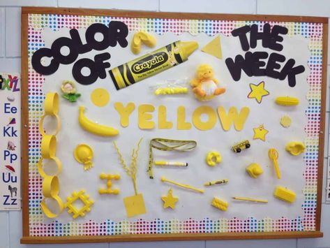 Colour Of The Week Preschool, Color Of The Month Preschool, Weekly Focus Board Preschool, Christian Preschool Bulletin Board Ideas, Yellow Day Activities Preschool, Preschool Color Theme, Preschool Bulletin Board, Weekly Focus, Christian Preschool