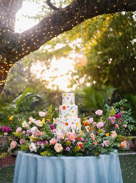 Wildflower Cake Table, Dior Theme, Wildflower Graduation Party, Cake Meadow, Polka Dot Cake, Dot Cake, Wildflower Wedding Theme, Naples Wedding, Bright Wedding Colors