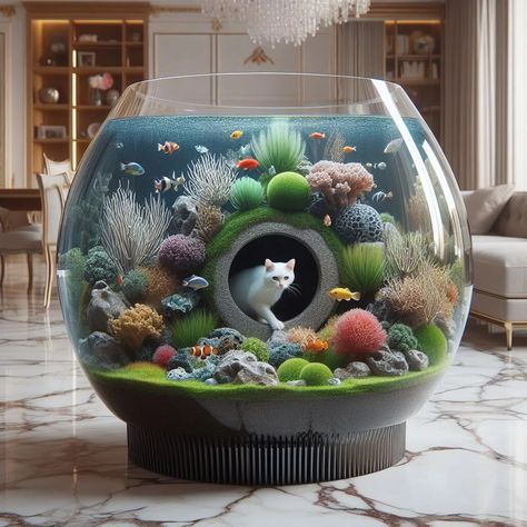 Aquarium with Cat Tunnel: The Ultimate Play Space for Pets and Fish Lovers Cat Aquarium, Aquarium Maintenance, Cat Tunnel, Fish Swimming, Cat Friendly, Play Space, Curious Creatures, Exotic Fish, Cat Room