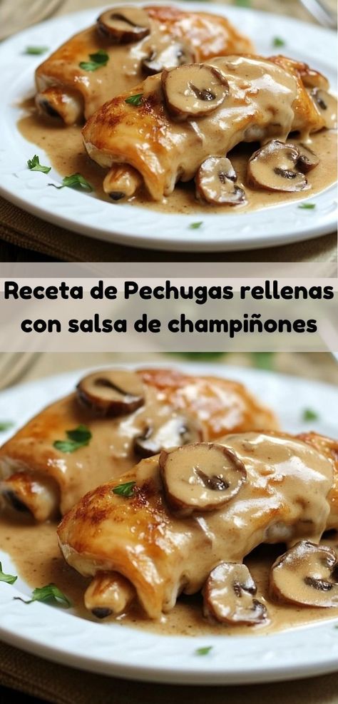 ¿Buscas una receta con pollo que impresione? Prueba nuestras Pechugas Rellenas con Salsa de Champiñones. Una receta de cocina ideal para cenas sencillas y recetas con pollo deliciosas. ¡Recetas de cocina para repetir! Azteca Soup Recipe, Ideas Cena, Mushroom Sauce Recipe, Chilean Recipes, Xmas Food, Food For A Crowd, Food Videos Cooking, Interesting Food Recipes, Creative Food