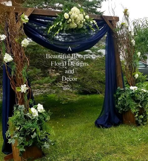 Navy Blue Wedding Arch, Navy Wedding Arch, Blue Wedding Arch, Dolphin Photography, Navy Wedding Decorations, Blue Rustic Wedding, Rustic Wedding Blue, Western Wedding Decorations, Diy Arch