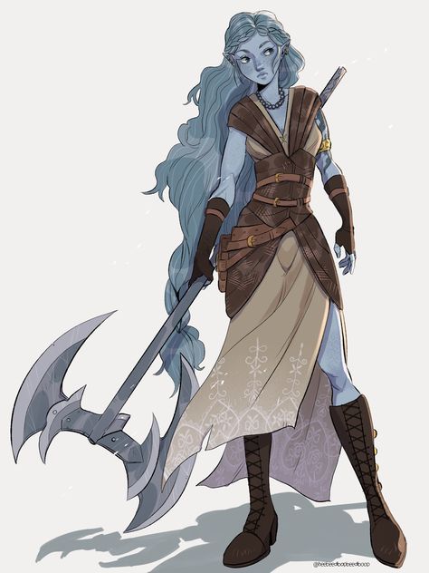 Water Genasi Barbarian Female, Dnd Ocean Character, Dnd Sea Characters, Water Genasi Barbarian, Water Genasi Paladin, Cleric Dnd Art, Dnd Characters Ideas Character Inspiration, Dnd Water Genasi Female, Earth Genasi Female Dnd