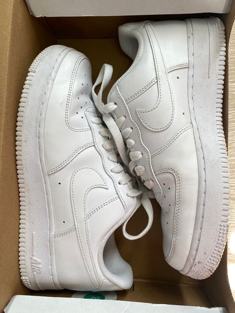 White Nike air forces in a box. All White Sneakers Women, Custom Air Forces, Women Sneakers Nike, White Af1, Nike Air Forces, All White Sneakers, White Air Forces, White Air Force 1, 2023 Outfits