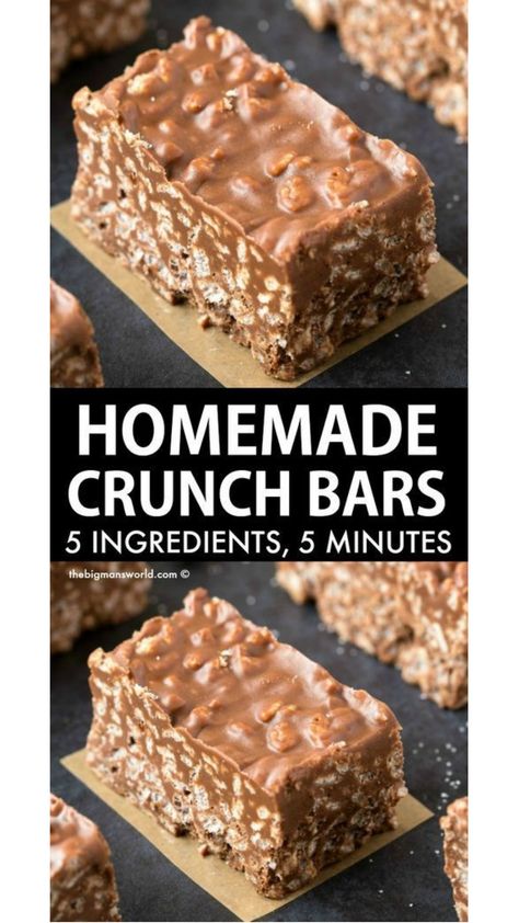 No Bake homemace crunch bars using just one bowl, 5 ingredients and less than 2 minutes! This quick and easy snack or dessert is naturally gluten free, vegan, dairy free and can be made sugar free! Chocolate Peanut Butter Crunch Bars, Homemade Crunch Bars, Peanut Butter Crunch Bars, Crunch Bars Recipe, Homemade Candy Bars, Healthy No Bake, Butter Crunch, Crunch Bars, Peanut Butter Crunch