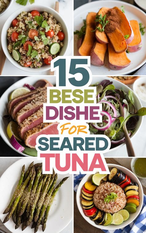 🔥🐟 Elevate your seared tuna game with these mouthwatering side dishes! #tunasides #yum Tuna Sides, Tuna Steak Side Dishes, Tuna Sushi Rolls, Tuna Nicoise Salad, Tuna Ceviche, Carrots Side Dish, Grilled Tuna, Steak Side Dishes, Seared Tuna