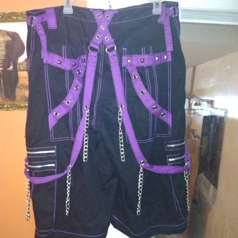 Black and purple TRIPP NYC shorts Tripp Nyc Shorts, Tripp Shorts, Scene Pants, Tripp Nyc Pants, Goth Shorts, Tripp Pants, Purple Goth, Pretty Princess, Tripp Nyc