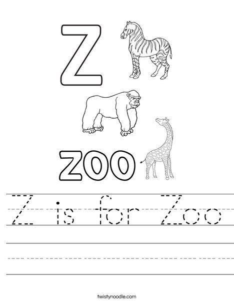 Z is for Zoo Worksheet - Twisty Noodle Zoo Tracing Preschool, Z Is For Zoo Preschool, Zoo Worksheets Preschool, Zoo Worksheets Preschool Free Printable, Zoo Worksheets, Zoo Animals Preschool Activities, Z Worksheet, Zoo Activities Preschool, Zoo Animals Preschool