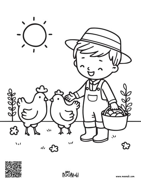 Farmer and his chickens coloring page for kids. Free #Farm_Coloring_Pages_Free_Printables #Farm_Crafts_Preschool #Envelope_Origami #Farm_Activities_Preschool Envelope Origami, Farm Activities Preschool, Chicken Coloring Pages, Scenery Drawing For Kids, Farm Coloring Pages, Beach Coloring Pages, Chicken Coloring, Peppa Pig Coloring Pages, Free Kids Coloring Pages